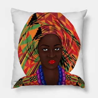 African Woman Kente Pattern Pillow