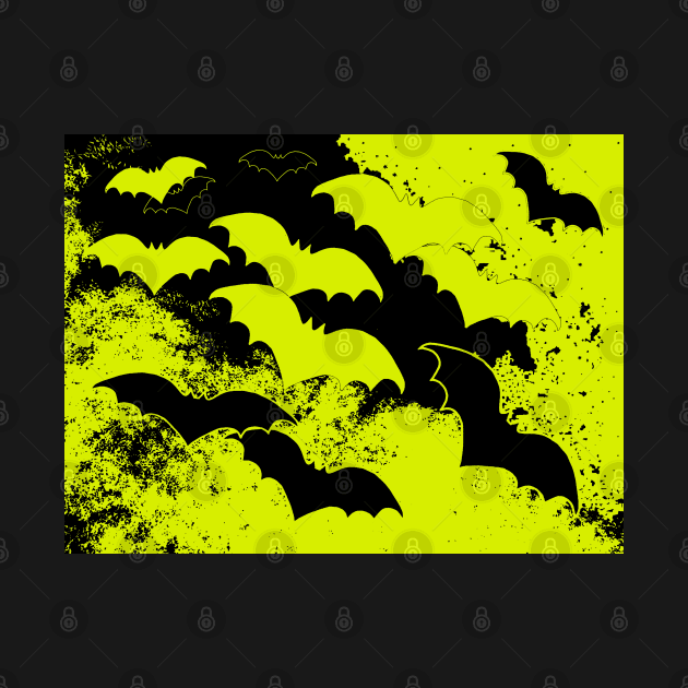 Black Bats In Flight Yellow by BlakCircleGirl