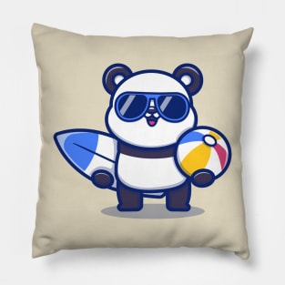 Cute Panda Holding Surfboard And Summer Ball Pillow