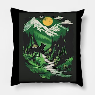 Majestic Wilderness: Lone Wolf and Mountain Landscape for him for her, men and women Pillow