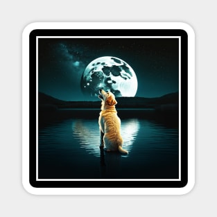 Golden Retriever Dog, Howling, Moon, Night sky Magnet