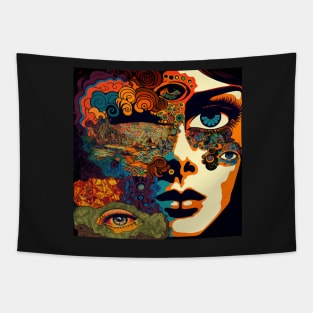 Psychodelic Half Face With Random Eyes Tapestry