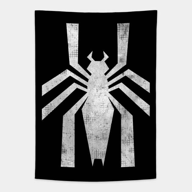 Distressed White Silhouette Spider Tapestry by vanzone