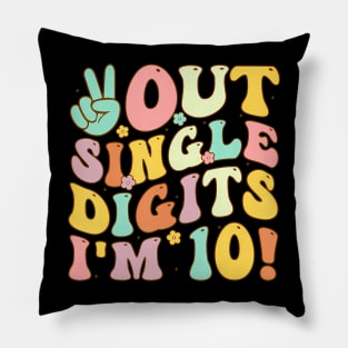 Peace Out Single Digits Retro Groovy 10th Birthday Girl Pillow