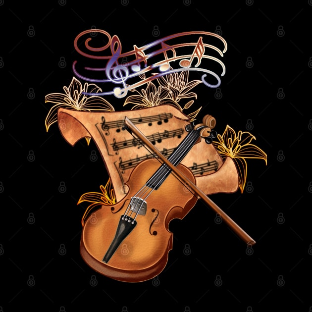 Violin Musically Gold Flower by KimLeex