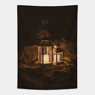 Arabian Black White Lamps Tapestry