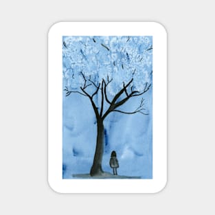 Blue Forest Watercolor Painting Magnet