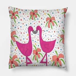 Floral Flamingo Fiesta Print Pillow