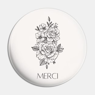 Merci - Thank you French Minimalist Print with Flowers Pin