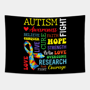 Autism Hope Overcome Awareness Love Cure Fight Strength Tapestry