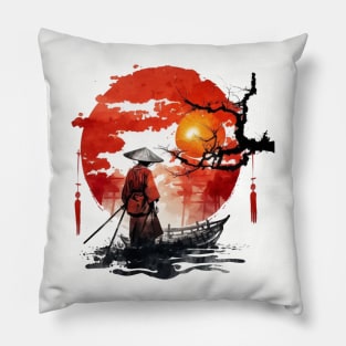 Fisherman red sun  Fishing Pillow