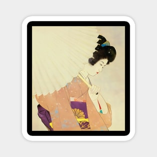 Elegant Beauty: A Portrait of a Geisha with a Parasol - vintage Japanese art Magnet