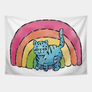 Super rainbow kitty Tapestry