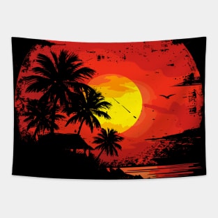 Summer Red Sky Sunset Tapestry