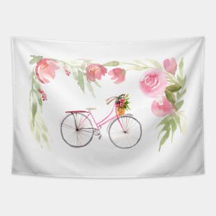 Watercolor bicycle with floral basket Tapestry