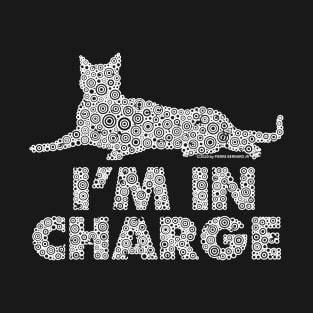 I’m In Charge White Cat Distressed Circle Design T-Shirt