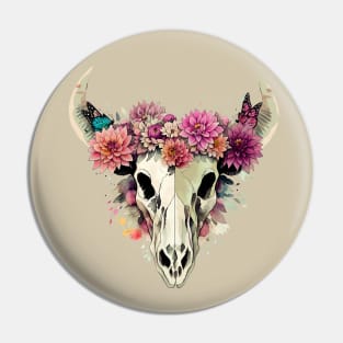 Cow Skull butterflies and floral dahlias crown, rodeo, wild, farm, cowgirl, cow, watercolor style Pin
