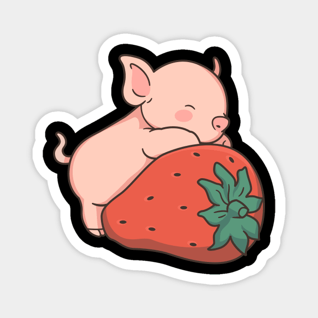 Cute Piglet With Strawberry Magnet by JFDesign123