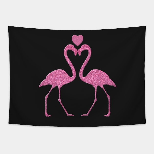 Pink Faux Glitter Flamingo With A Heart Tapestry by Atteestude