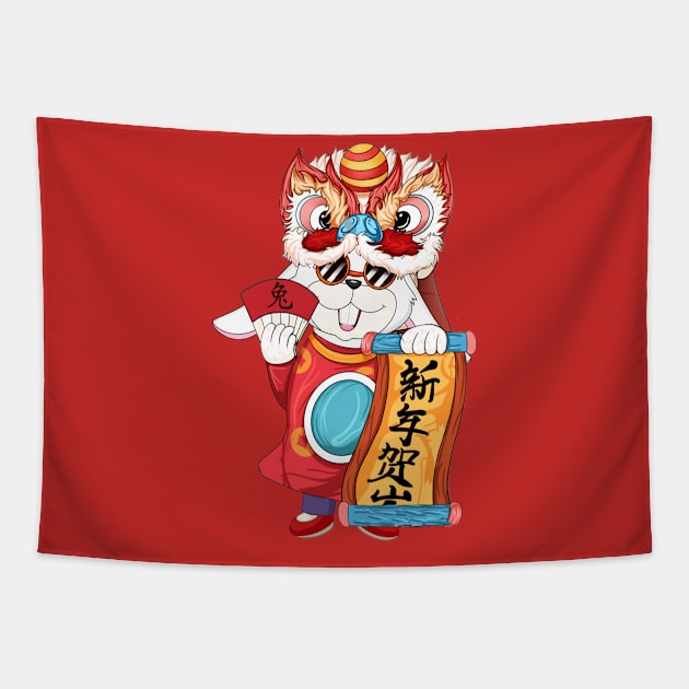 Chinese New Year Lion Dance Zodiac 2023 New Year Eve Tapestry by Gendon Design