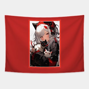 Aesthetic Anime Girl Red White Black | Quality Aesthetic Anime Design | Chibi Manga Anime Art Tapestry