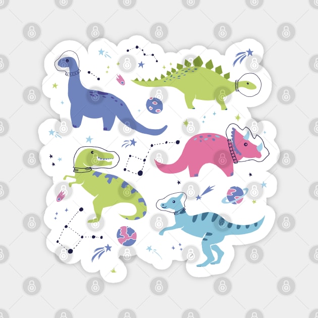 Space Dinosaurs in a Purple Sky Magnet by latheandquill