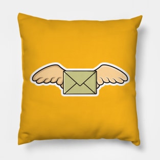 Flying Envelope with Wings Sticker design vector illustration. Office equipment icon concept. Flying closed envelope icon logo. E-mail envelope with wings sticker design with shadow. Pillow