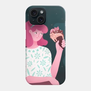 Cute girl with ice cream plants and cats, version 4 Phone Case