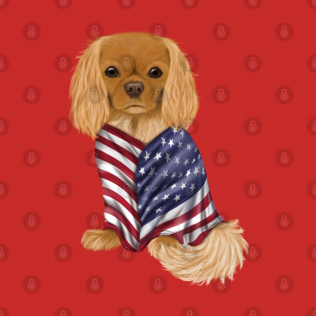 USA American Flag, Ruby Cavalier King Charles Spaniel by Cavalier Gifts