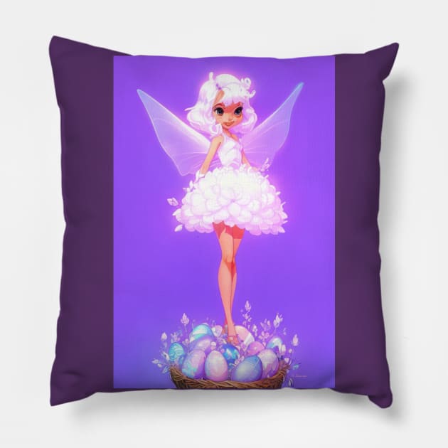Cute fairy standing on easter egg Pillow by Stades