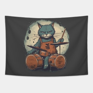 Vintage Rockin' Drummer Cat Tapestry