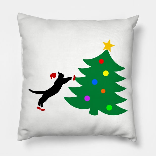 Cat ruining Christmas tree Pillow by Mandz11