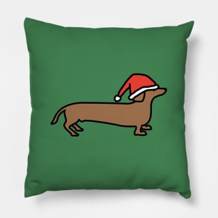 Dachshund dog wearing Christmas hat Pillow