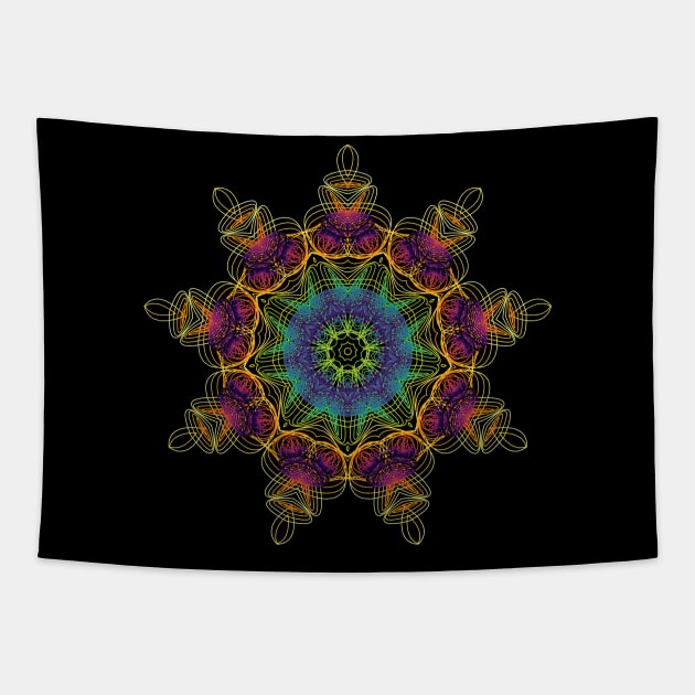 Sea Urchin Kaleidoscope | Harmonograph Blue Red Yellow Black Tapestry by aRtVerse