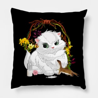 Sweet little cat with otter drinking milk Pillow