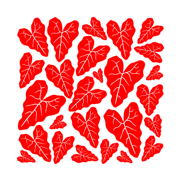 Red veiny heart shaped plant leaves pattern by Baobabprintstore