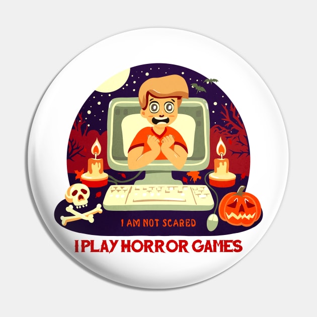 I Play Horror Games Halloween Video Game Scared Boy Pin by enchantedrealm