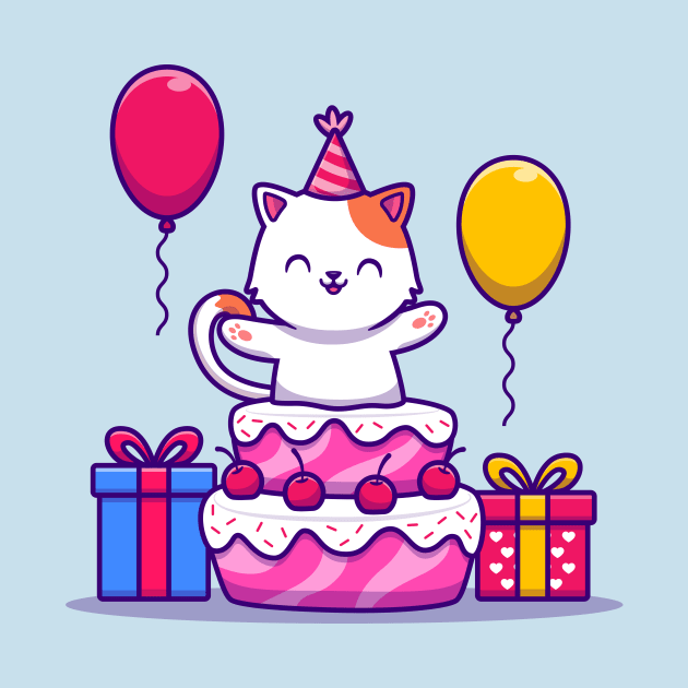 Cute Cat Birthday Party With Cake, Gift And Balloon by Catalyst Labs