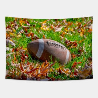 Touchdown!  football on a leafy field Tapestry