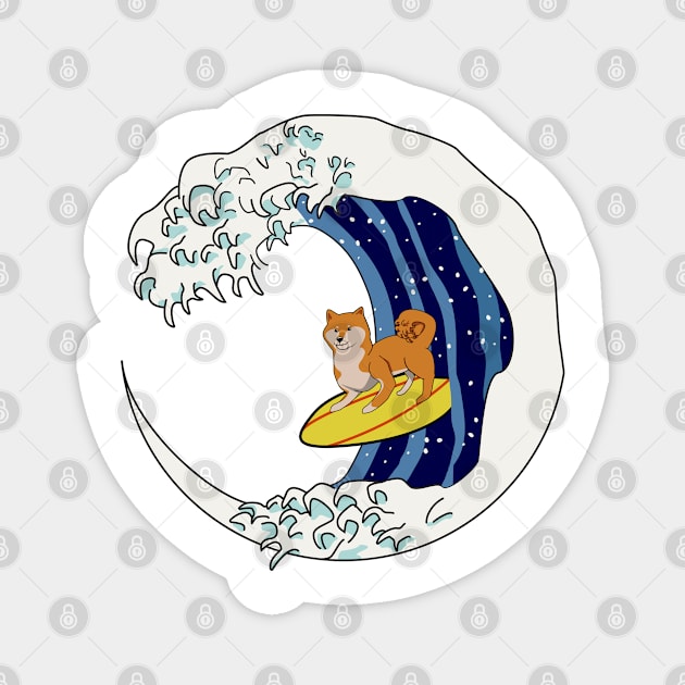 The Great Wave Surfin Shib Magnet by TowaCat