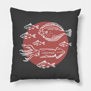 Sea Fishes - Hand Drawn - Red Pillow