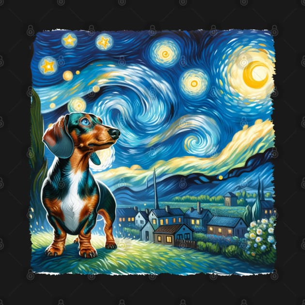 Starry Dachshund Dog Portrait - Pet Portrait by starry_night