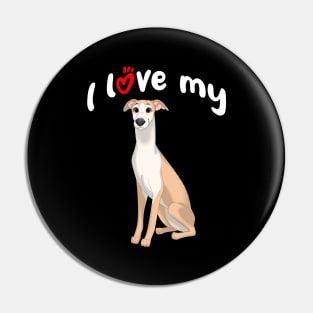 I Love My Fawn & White Whippet Dog Pin