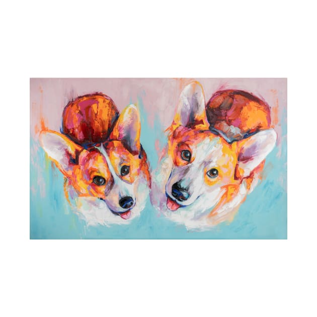 Conceptual abstract painting of a welsh corgi pembroke muzzle. by MariDein