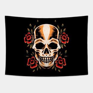 Skull Old School Tattoo Style Illustration Tapestry