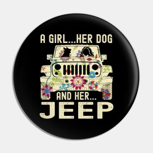 A Girl Her Dog And Her Jeep Cute FLower Jeep Jeeps Lover Jeep Girl Jeep Women Pin