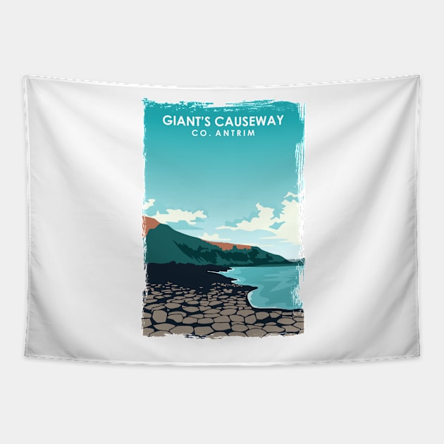 Giant's Causeway Northern Ireland Travel Poster Tapestry by jornvanhezik