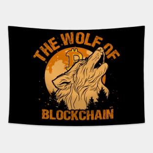 The Wolf of Blockchain Funny Bitcoin Wall Street Parody Crypto Pun Tapestry