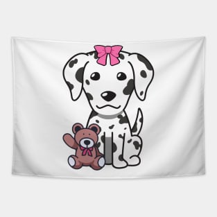 Cute dalmatian holds a teddy bear Tapestry