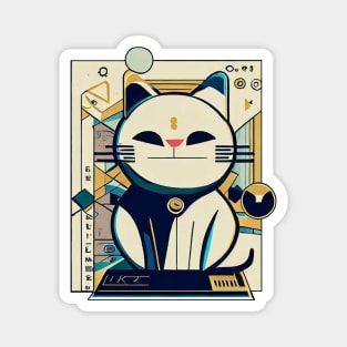 Cute lucky cat | Black, blue, and yellow Magnet